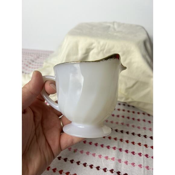 Vintage Fire King Milk Glass Pitcher With Gold Rim - Picture 1 of 9
